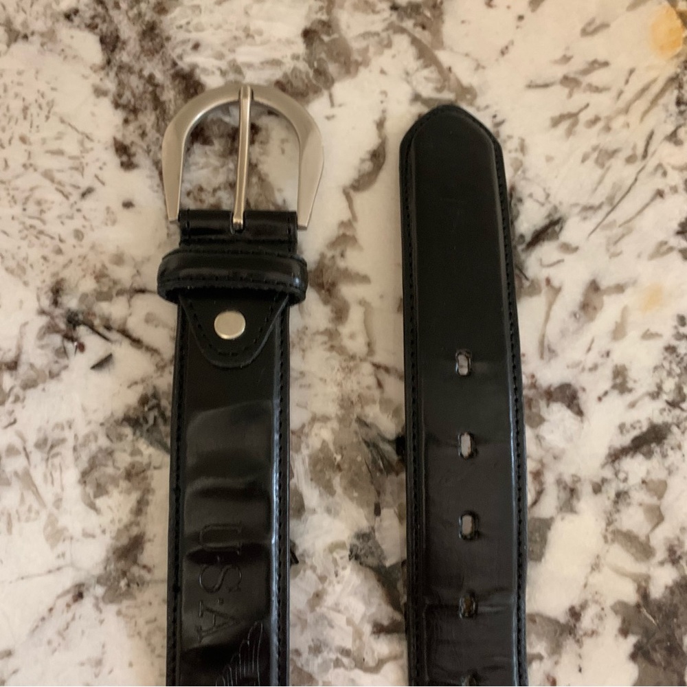 Mens Genuine Black Leather Embossed with Eagle & USA  - Silver-tone Buckle 34/36 - Picture 5 of 13